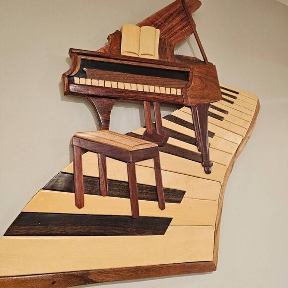 Wooden Handmade Beautiful Work of Art Wall Decor Piano - Picture 2 of 9